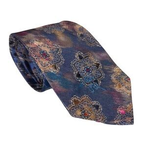 Countess Mara Mens Tie Blue Purple Medallion Logo Vtg Necktie 58x3.5”